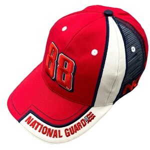 Vintage Nascar Hat Cap Strap Back Red White Dale Earnhardt Jr National Guard Y2K